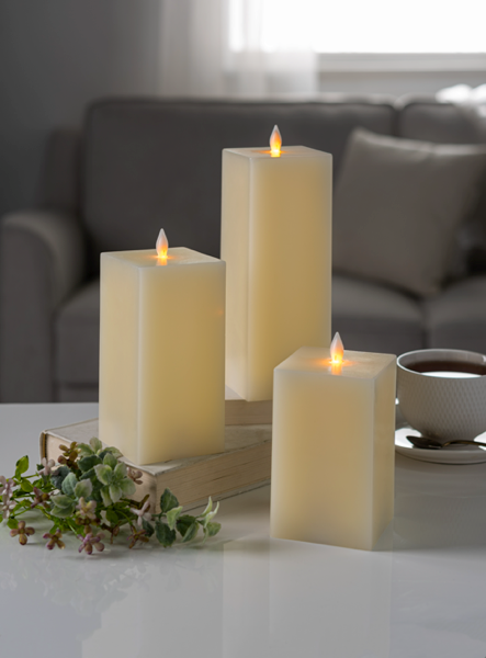 Luxury Lite Square Ivory LED Wax Pillar Candles