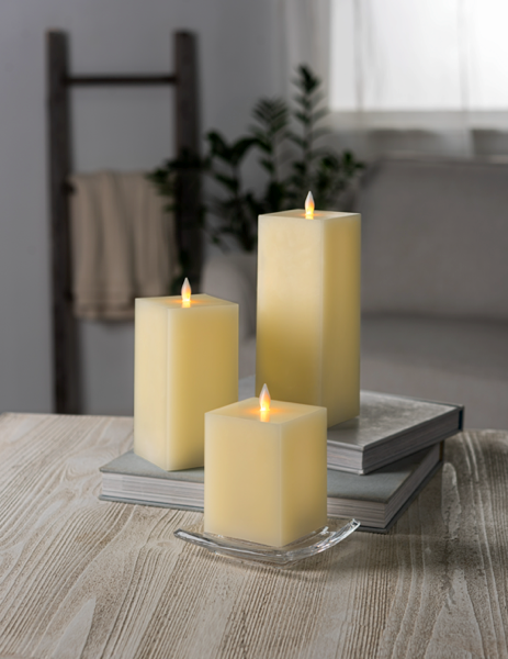 Luxury Lite Square Ivory LED Wax Pillar Candles - Necessities Boutique