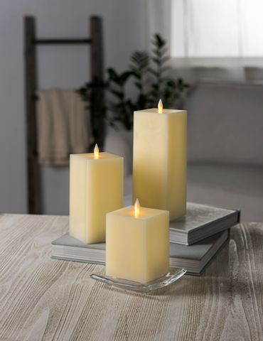 Luxury Lite Square Ivory LED Wax Pillar Candles