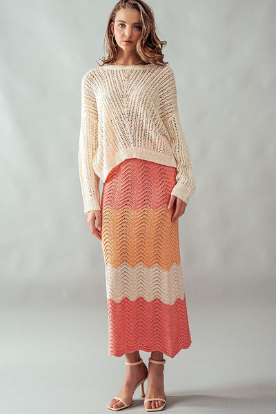 Dreamers by Debut Thick Waistband Crochet Knit Maxi Skirt