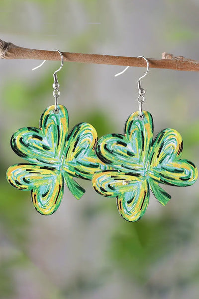 St Patrick Painted Shamrock Shape Drop Earrings