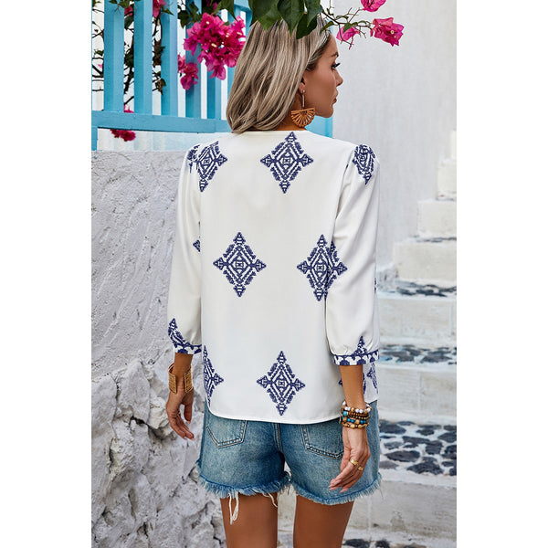 Ellings V Neck Boho Loose Fit Blouse