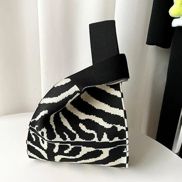 faire knitted zebra tote