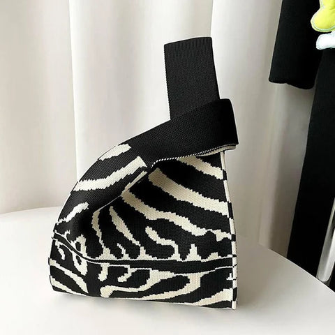 faire knitted zebra tote