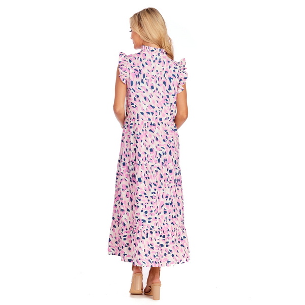 Mudpie Adair Pink Print Tiered Maxi Dress