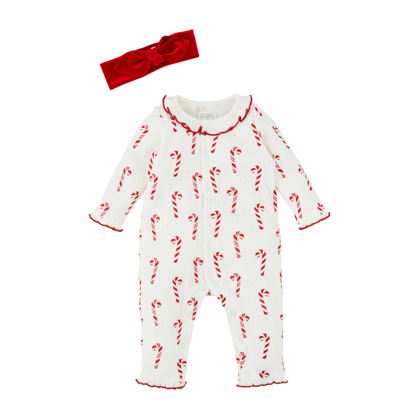 Mudpie Candy Cane One-Piece & Headband Set