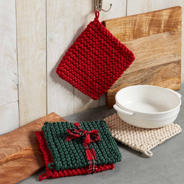 Mudpie Christmas Colors Crochet Pot Holder Set