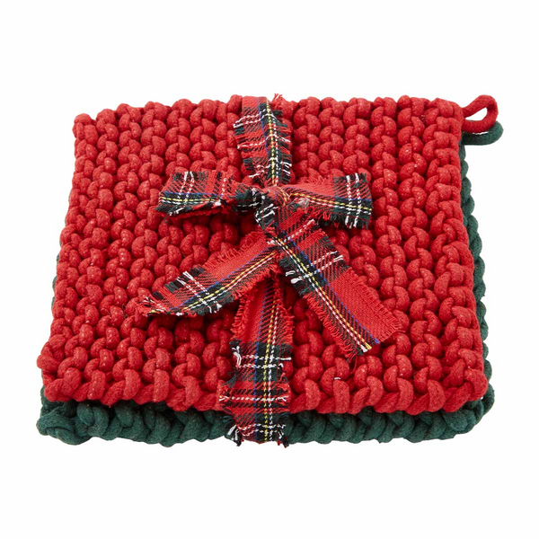 Mudpie Christmas Colors Crochet Pot Holder Set