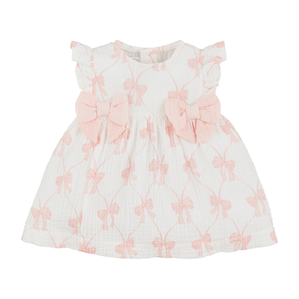 Mudpie Baby Girl Pink Bow Print Dress