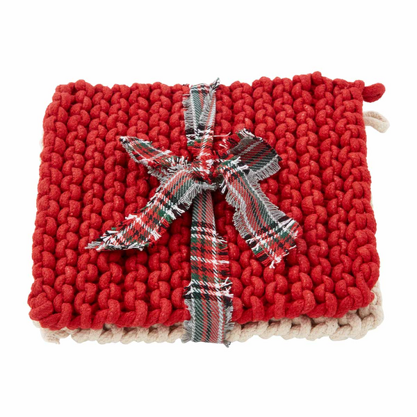 Mudpie Christmas Colors Crochet Pot Holder Set