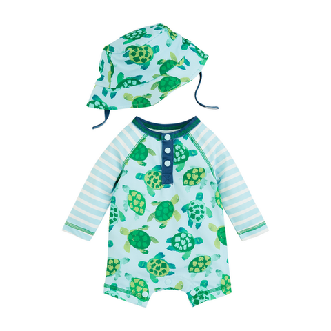 Mudpie Boys' Turtle Rash Guard Set