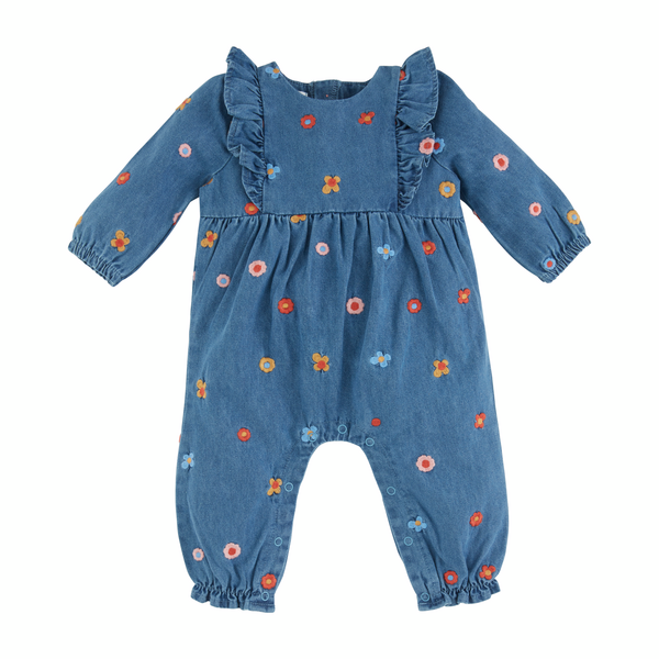 Mudpie Floral Denim Baby Bodysuit