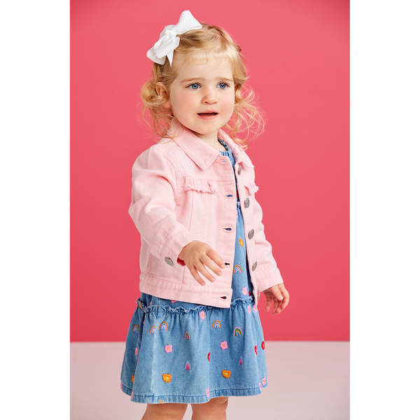 Mudpie Toddler White & Pink Denim Jacket - Necessities Boutique