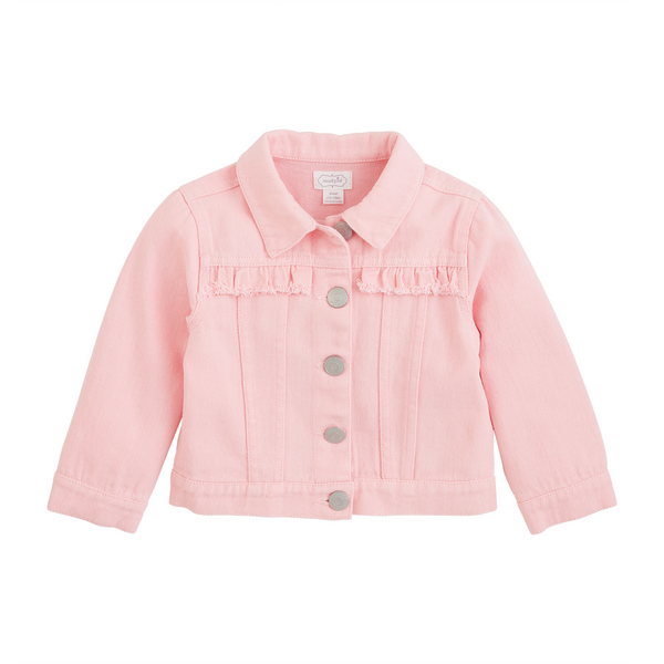 Mudpie Toddler White & Pink Denim Jacket - Necessities Boutique