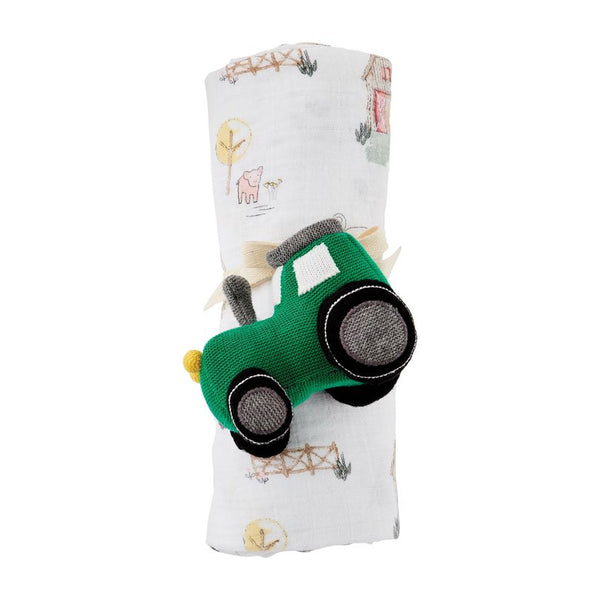 Mudpie Chicken or Tractor Muslin Swaddle Set - Necessities Boutique