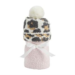 Mudpie Chenille Blanket  & Leopard Hat Set - Necessities Boutique
