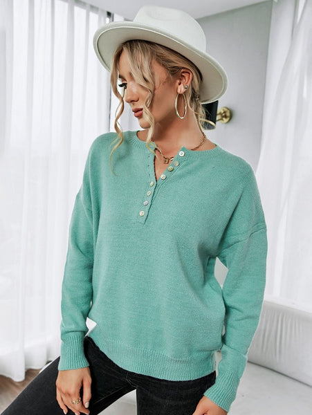 Charmo Henley Style Knit Sweater - Necessities Boutique