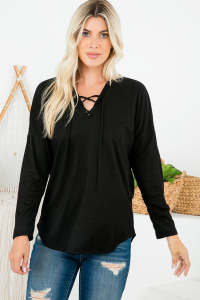 P & Rose Plus Size Ribbed Lace-Up Front Top - Necessities Boutique