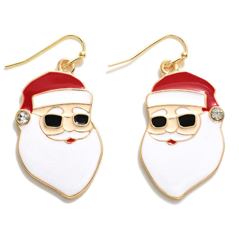 Holiday Tropical Sunglasses Santa Enamel Drop Earrings - Necessities Boutique