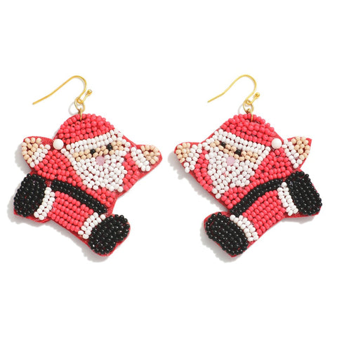 Icon Collection Seed Bead Santa Hug Drop Earrings - Necessities Boutique