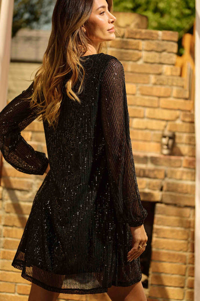 J.NNA Black Sequin Belted Dress - Necessities Boutique