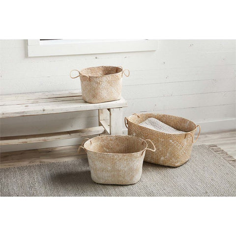 Mudpie Seagrass Firm White Wash Baskets - Necessities Boutique