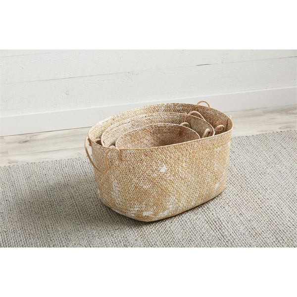 Mudpie Seagrass Firm White Wash Baskets - Necessities Boutique