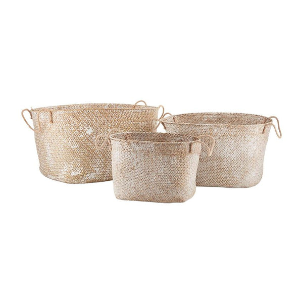 Mudpie Seagrass Firm White Wash Baskets - Necessities Boutique