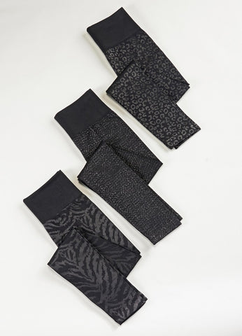 Charlie Paige Black Tonal Pattern Fleece Lined Leggings - Necessities Boutique
