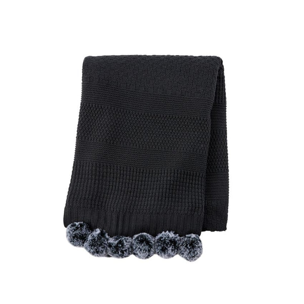 Mudpie Knit Blanket w/ Faux Fur Poms - Necessities Boutique