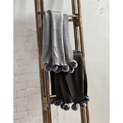 Mudpie Knit Blanket w/ Faux Fur Poms - Necessities Boutique