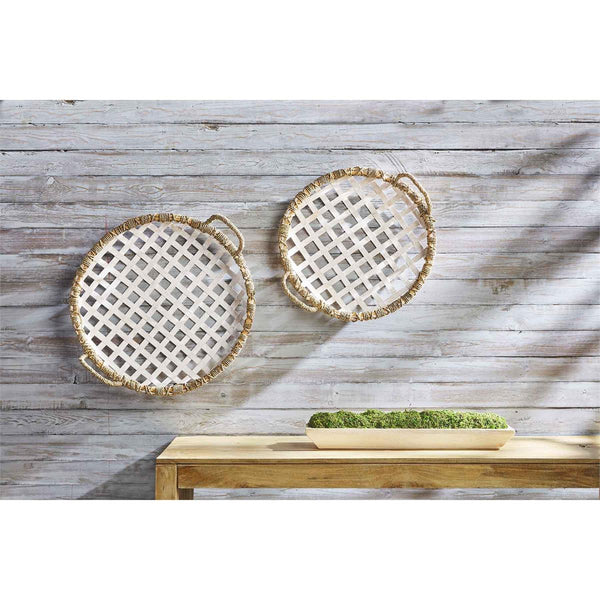 Mudpie White Woven Wood Trays - Necessities Boutique