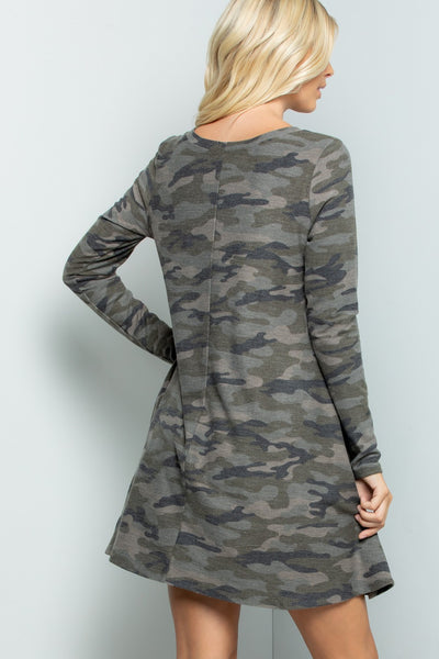 Sunday Morning Plus Camo Print Long Sleeve Dress - Necessities Boutique