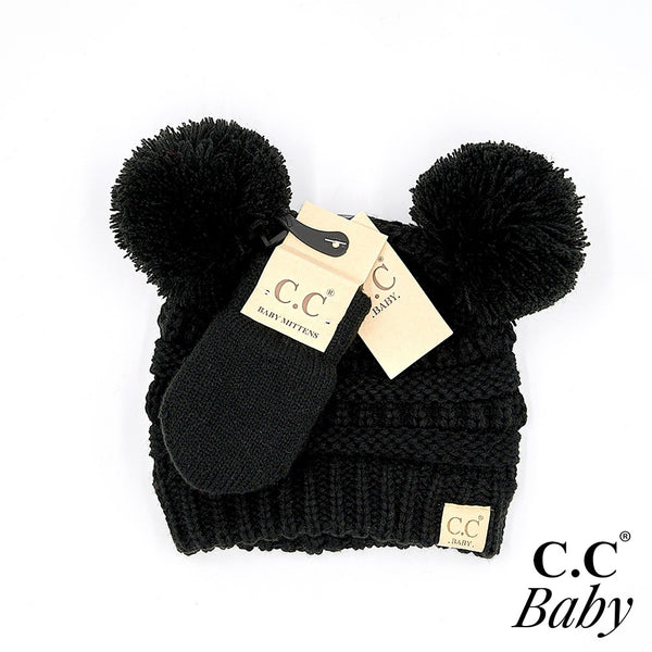 C.C BABY Solid Ribbed Baby Beanie Hat and Mitten Glove - Necessities Boutique