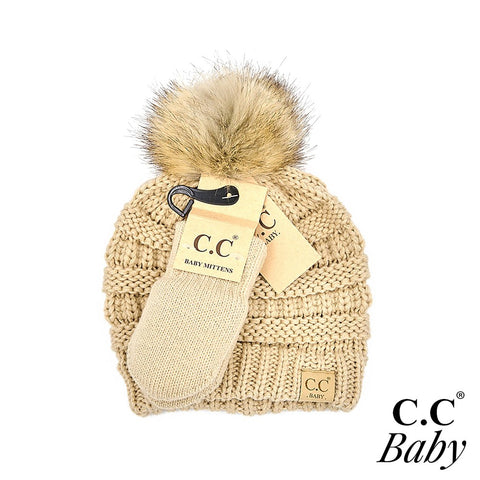  C.C BABY Solid Ribbed Beanie Hat and Mitten Set - Necessities Boutique