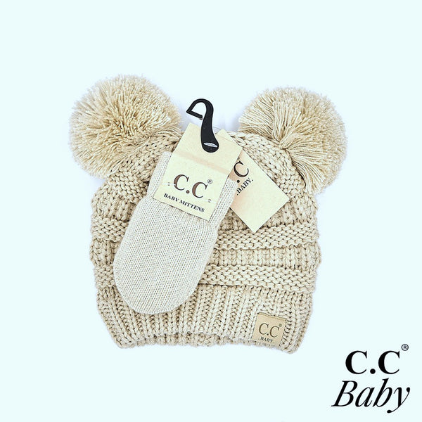 C.C BABY Solid Ribbed Baby Beanie Hat and Mitten Glove - Necessities Boutique
