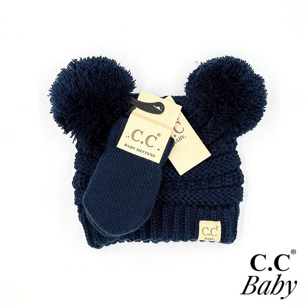 C.C BABY Solid Ribbed Baby Beanie Hat and Mitten Glove - Necessities Boutique