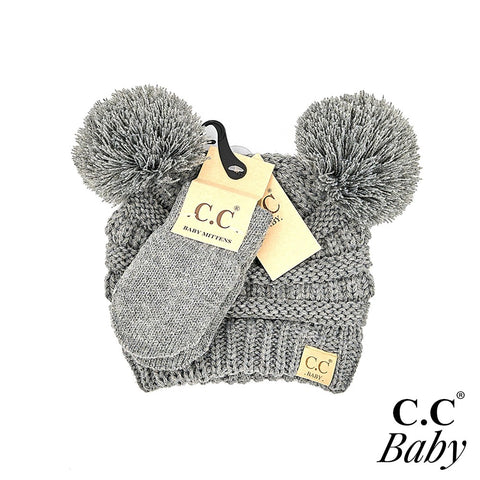 C.C BABY Solid Ribbed Baby Beanie Hat and Mitten Glove - Necessities Boutique