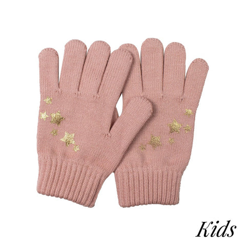 Julie & Judah Accessories Kids Knit Gloves With Metallic Star Print - Necessities Boutique