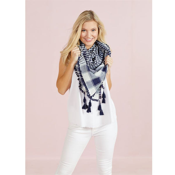 Mudpie Plaid Tassel Scarf - Necessities Boutique