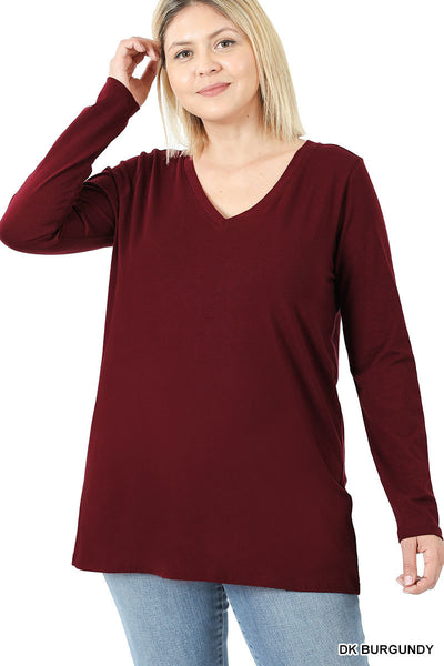 Zenana Plus Cotton V-Neck Basic T-Shirt - Necessities Boutique