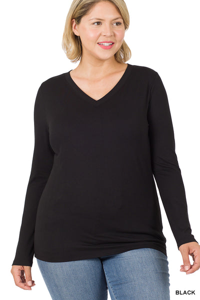 Zenana Brushed Microfiber Long Sleeve V-Neck Tee - Plus Size - Necessities Boutique