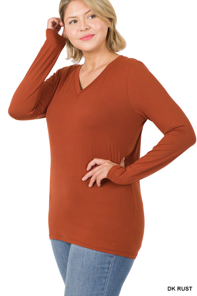 Zenana Brushed Microfiber Long Sleeve V-Neck Tee - Plus Size - Necessities Boutique