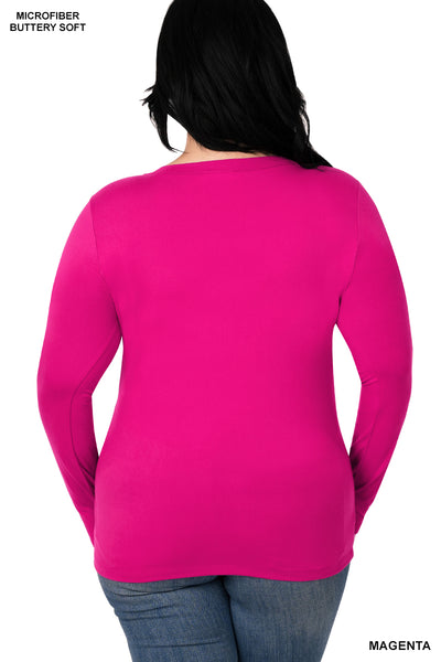 Zenana Brushed Microfiber Long Sleeve V-Neck Tee - Plus Size - Necessities Boutique