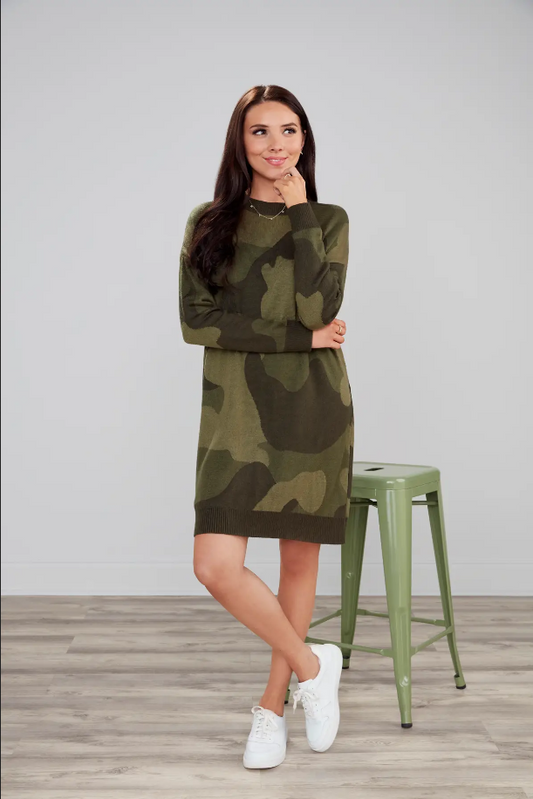 Mudpie Hathaway Camo Sweater Dress - Necessities Boutique