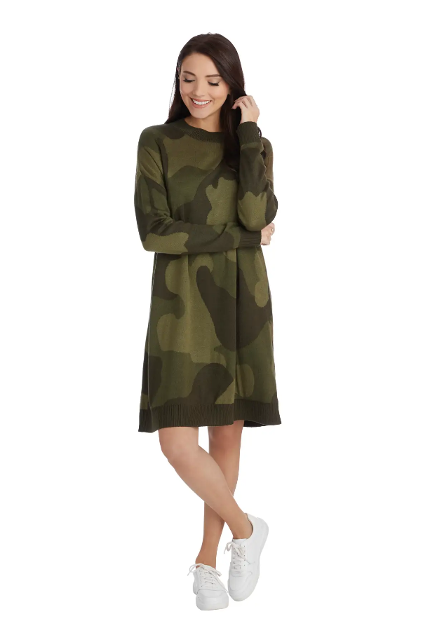Mudpie Hathaway Camo Sweater Dress - Necessities Boutique