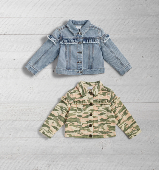 Mudpie Toddler Girl's Ruffle Denim Jacket - Necessities Boutique