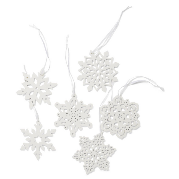 Two's Company Snow White Porcelain Snow Flake Ornaments - Necessities Boutique