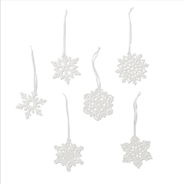 Two's Company Snow White Porcelain Snow Flake Ornaments - Necessities Boutique