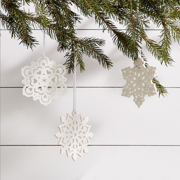 Two's Company Snow White Porcelain Snow Flake Ornaments - Necessities Boutique